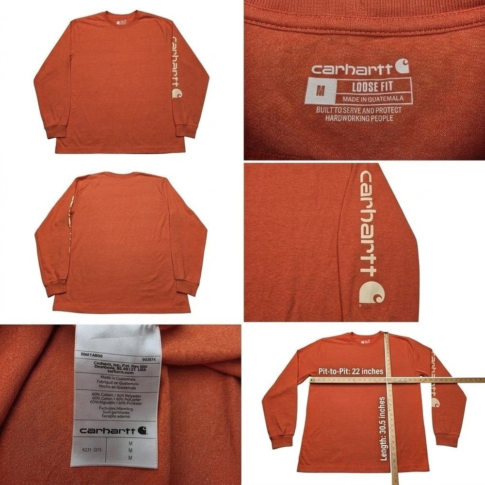Carhartt Mens K231 Loose Fit Long Sleeve Graphic Logo T-Shirt Orange Heather M